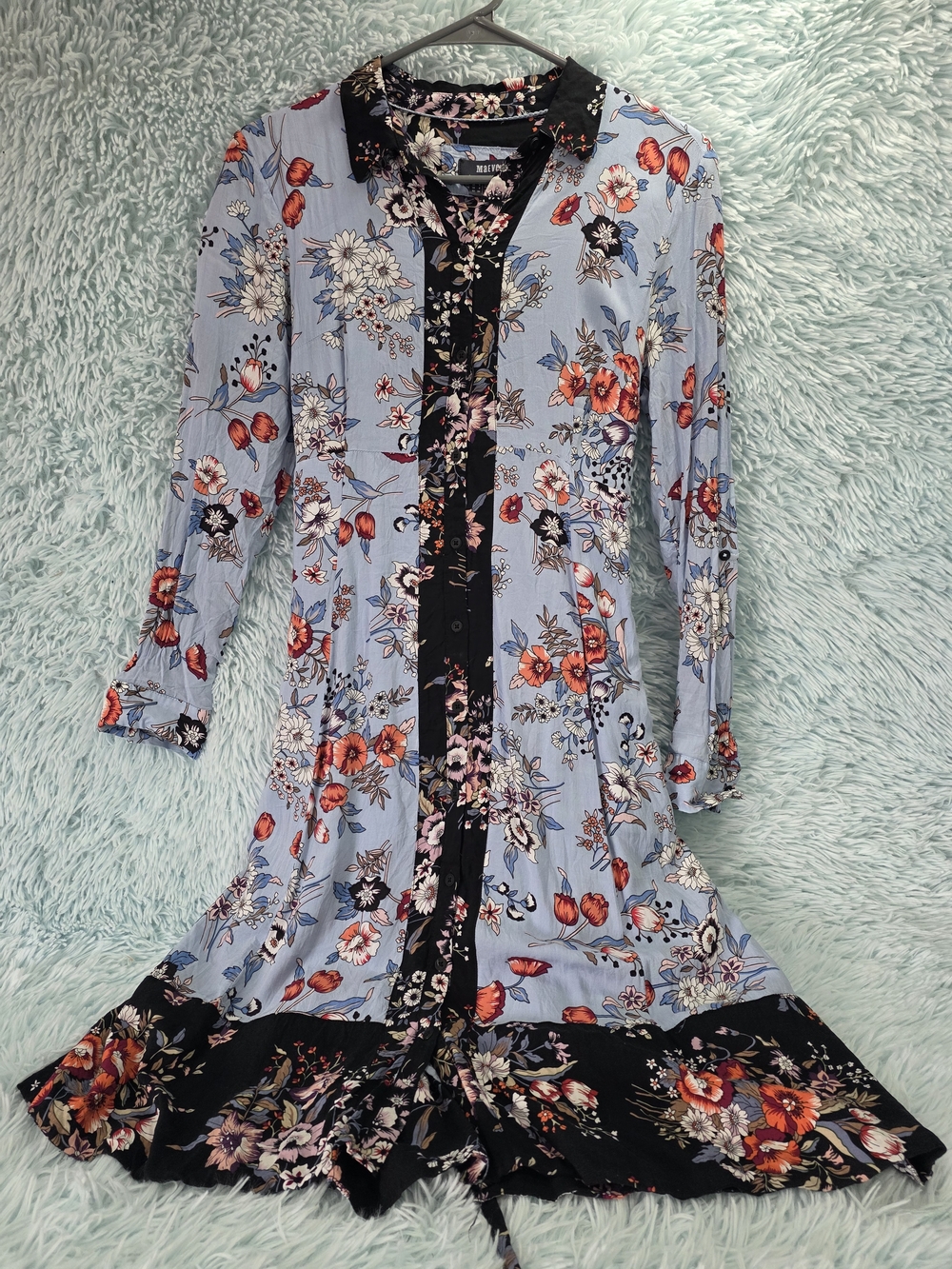 Anthropologie Maeve Leyster Floral Midi Shirt Dress Lace Up Back Blue Size 2‎
